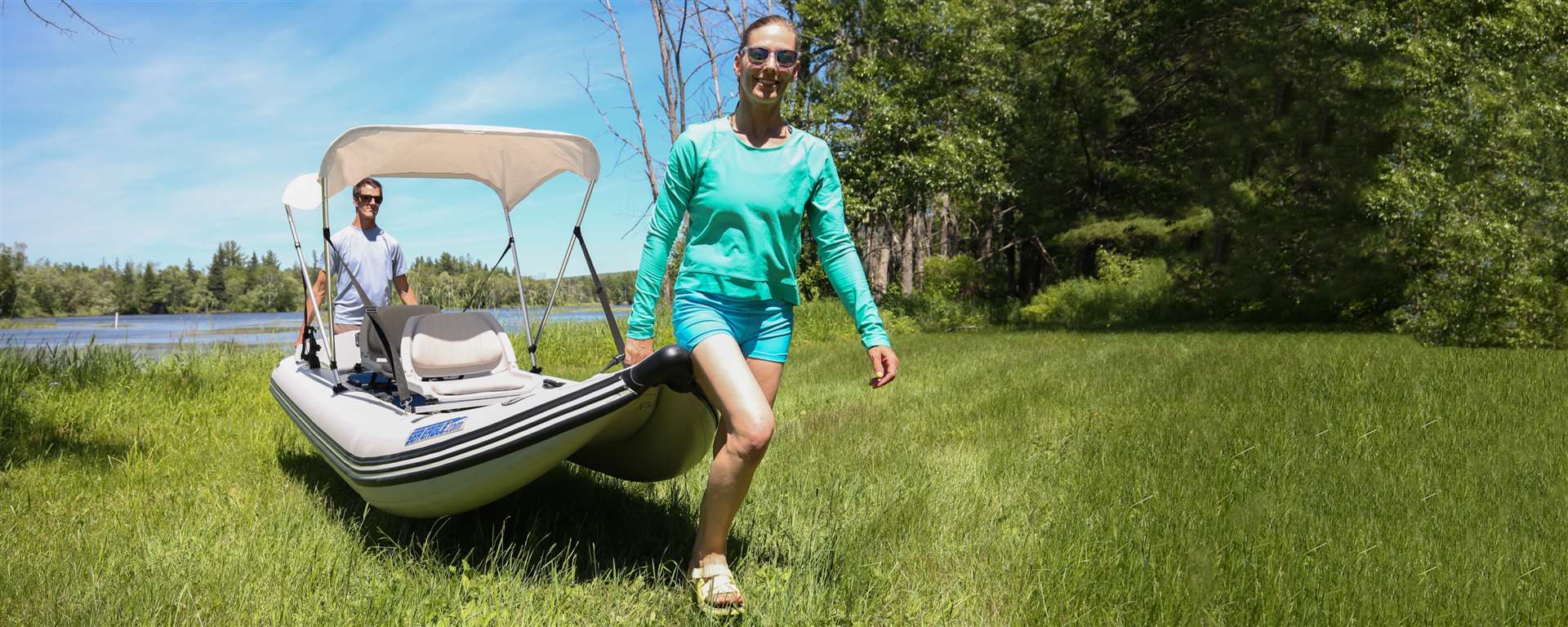 Sea Eagle 437PSKSW,PaddleSki ,14 foot Inflatable Catamaran,Swivel Seat Canopy Package,2 Person,Easy Transport,Fast Set Up