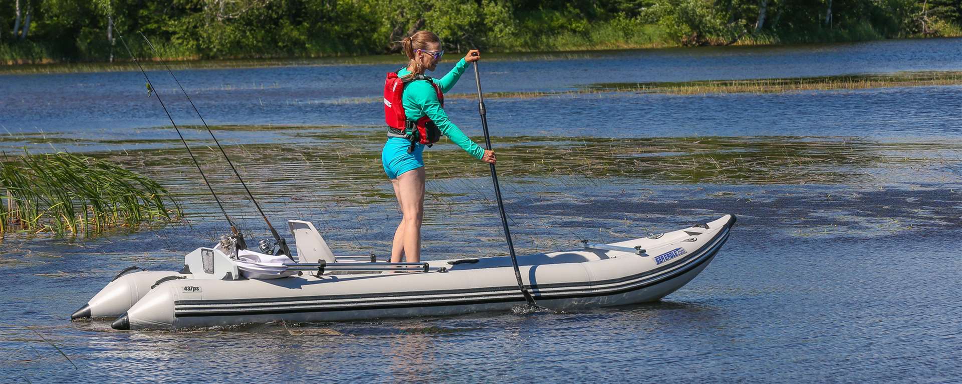 Sea Eagle 437PSKST PaddleSki,14 foot Inflatable Catamaran,Start Up Package,2 Person,Easy Transport,Fast Set Up