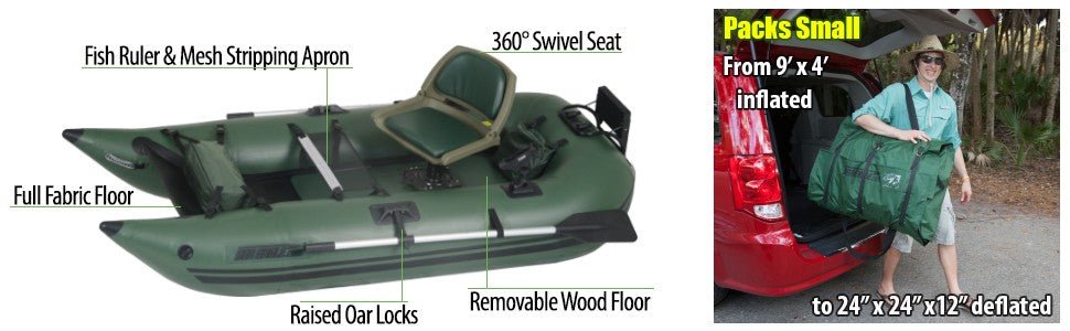 Sea Eagle 285FPBKP,9 foot Inflatable Frameless Fishing Pontoon,Pro Solo Package,1 Seater,Easy Transport,Fast Set Up