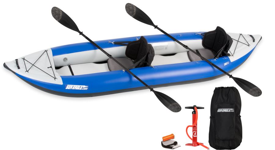 12 foot Inflatable Sea Eagle Kayak 380XK Pro Carbon Package, 1-3 Seater, Easy Transport, Fast Set Up