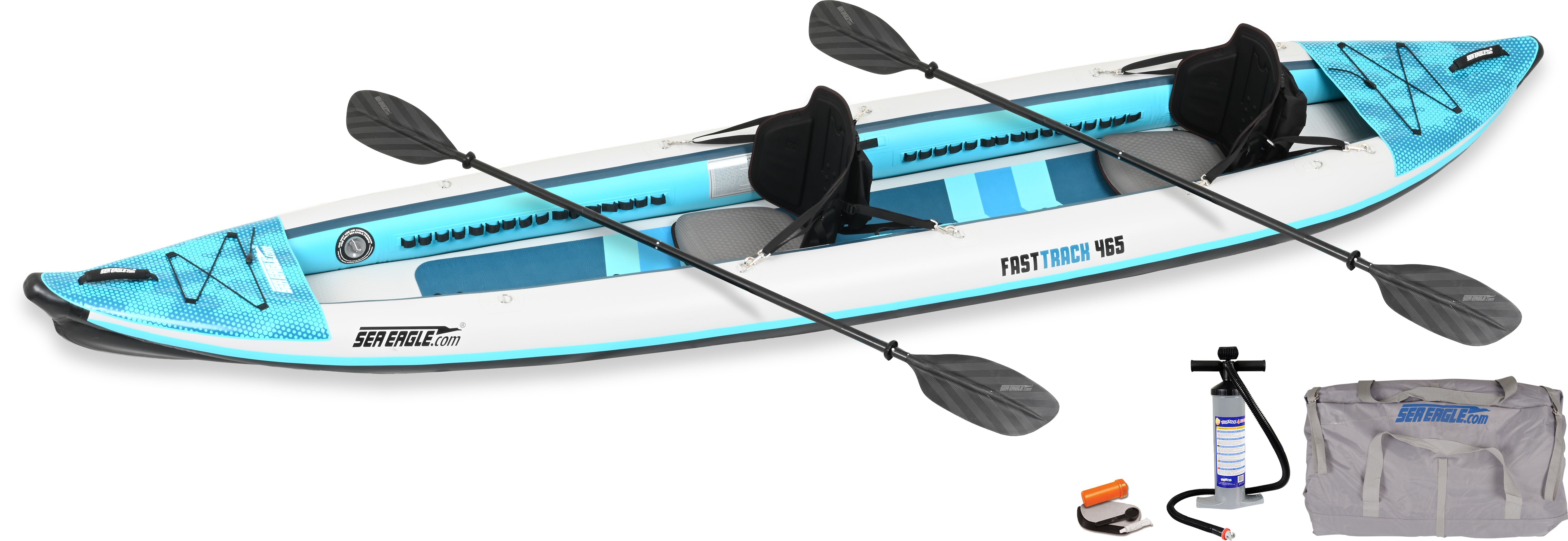 15 foot Inflatable Sea Eagle FastTrack 465FTKP2 Kayak V Bottom Pro Package,2 Person, Easy Transport, Fast Set Up
