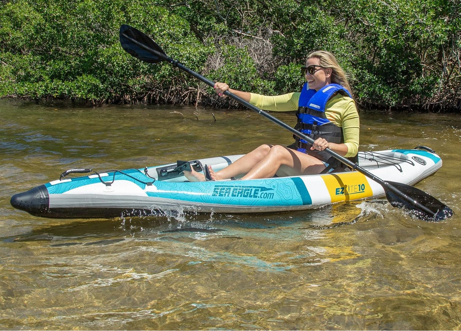 10 foot Inflatable Sea Eagle EZLite10KP Kayak Pro Package,1 Person, Easy Transport, Fast Set Up