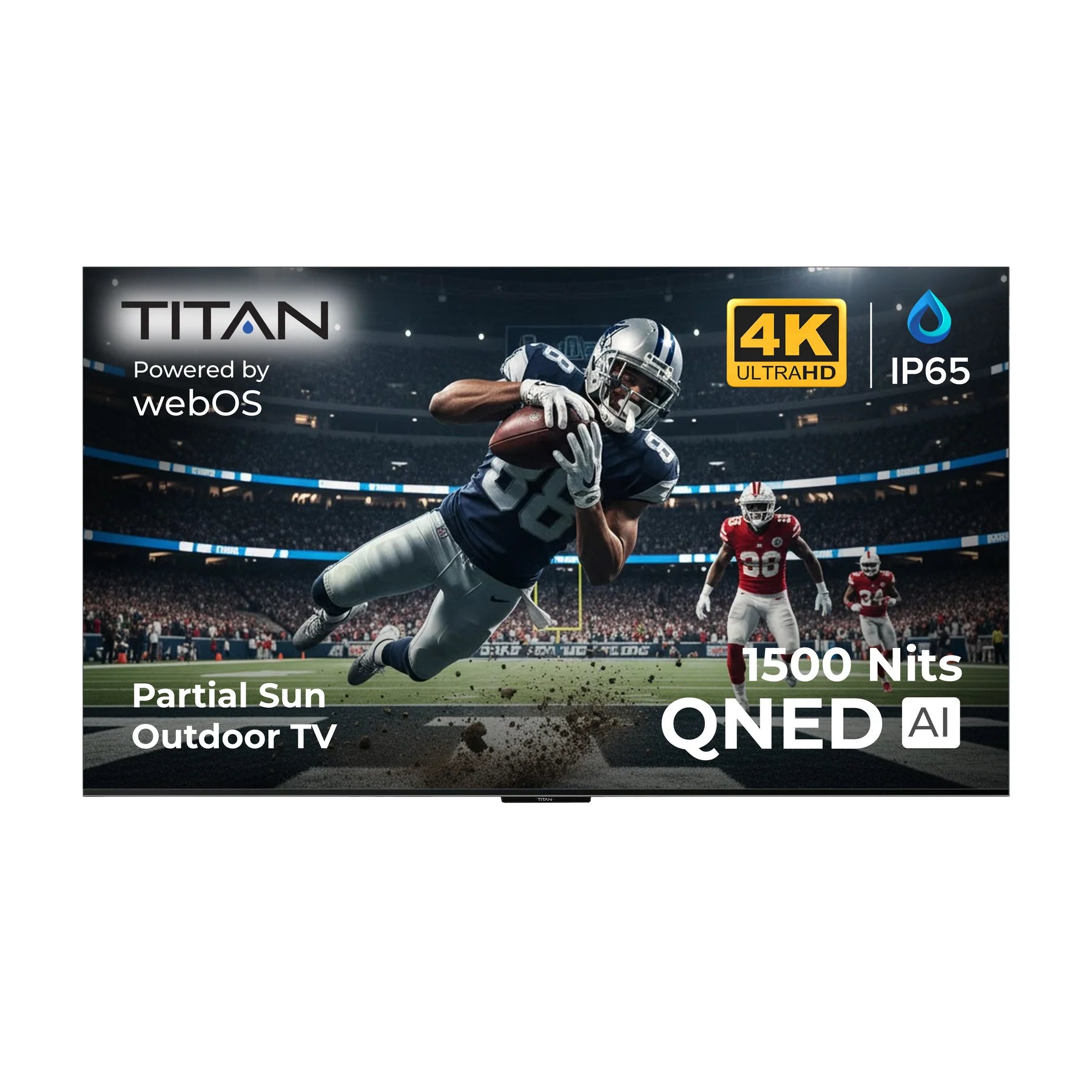 Titan Partial Sun Outdoor TV,L200 QNED,IP65 Weatherproof,1500 Nit Brightness,WebOS,4K,Dlby Atmos