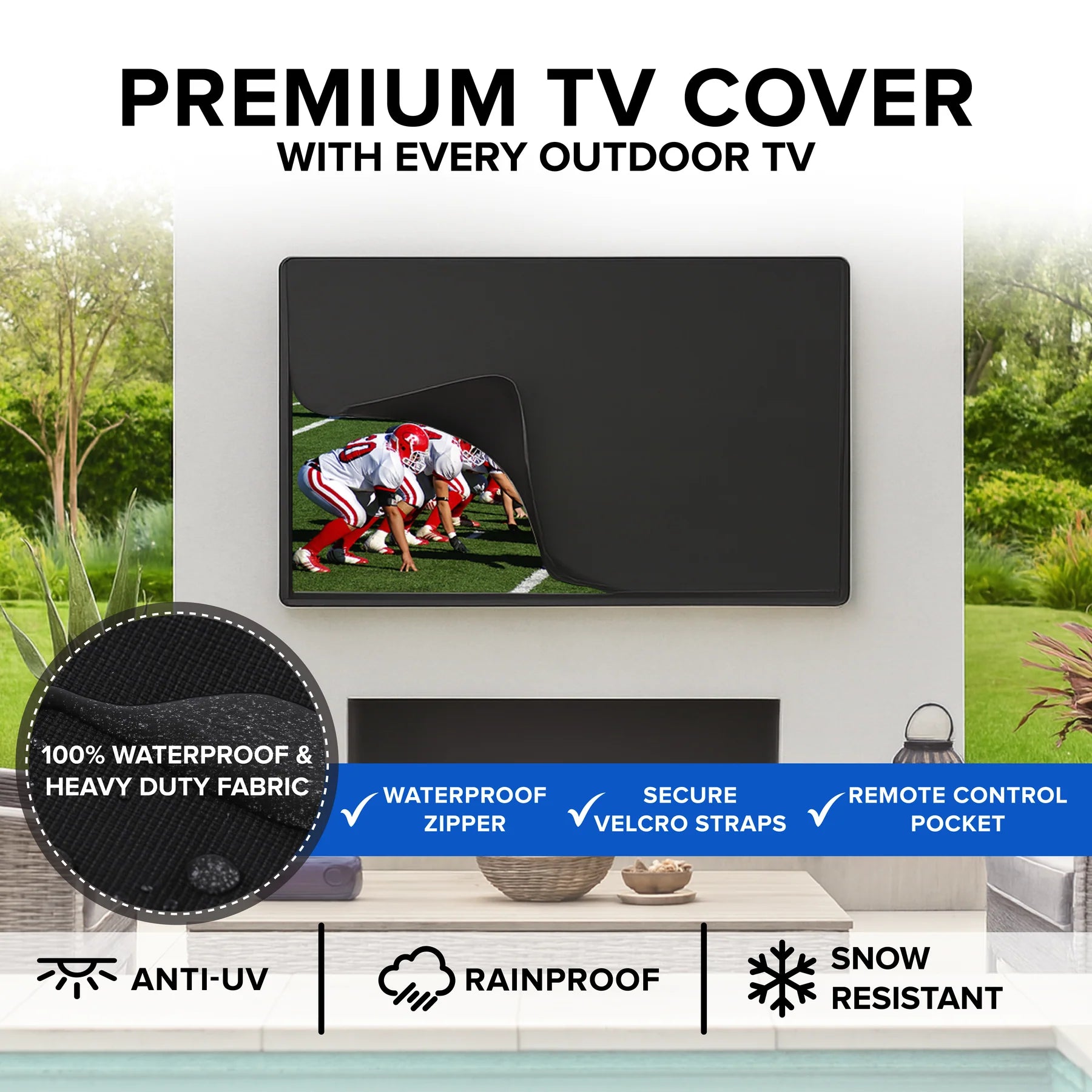 Titan 85 inch Partial Sun Outdoor TV,G200 Mini QLED,IP65 Weatherproof,3000 Nit Brightness,Google OS,4K,Dlby Atmos