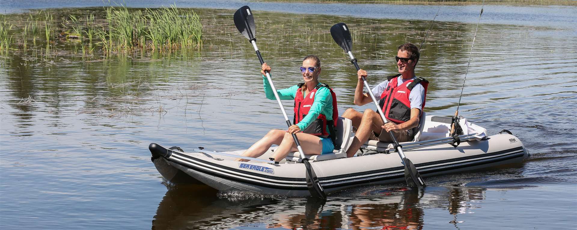 Sea Eagle 437PSKSW,PaddleSki,14 foot Inflatable Catamaran,Swivel Seat Package,2 Person,Easy Transport,Fast Set Up