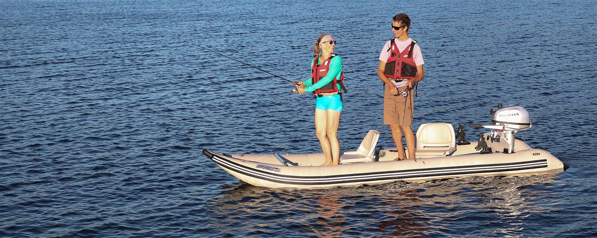 Sea Eagle 437PSKST PaddleSki,14 foot Inflatable Catamaran,Start Up Package,2 Person,Easy Transport,Fast Set Up