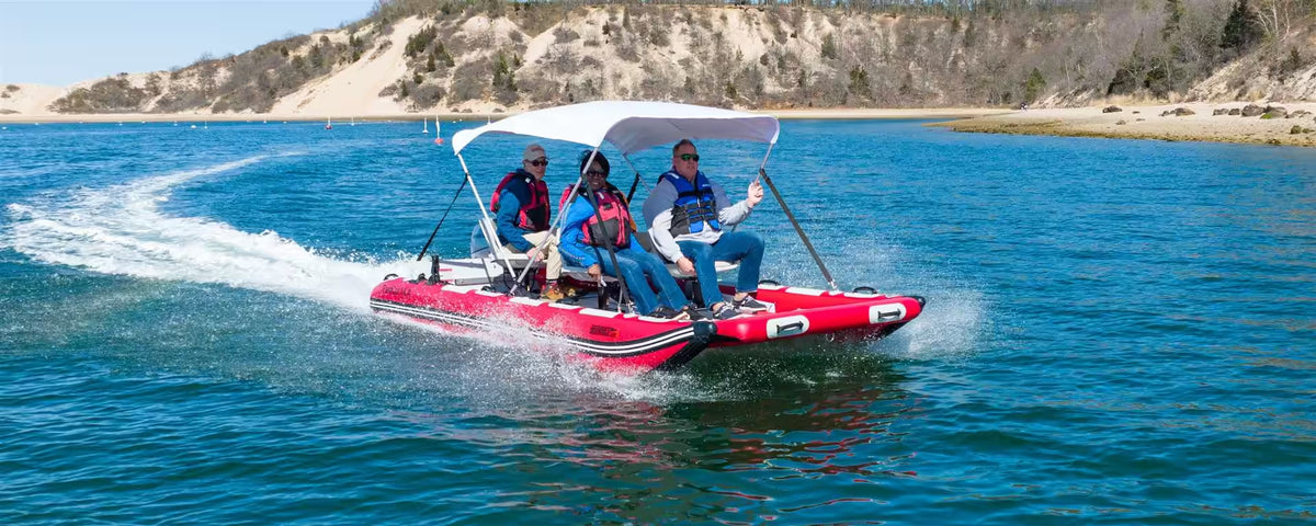 Sea Eagle FastCat 14KSWC – 14' Inflatable Catamaran – 4-Seat Swivel Package with Canopy