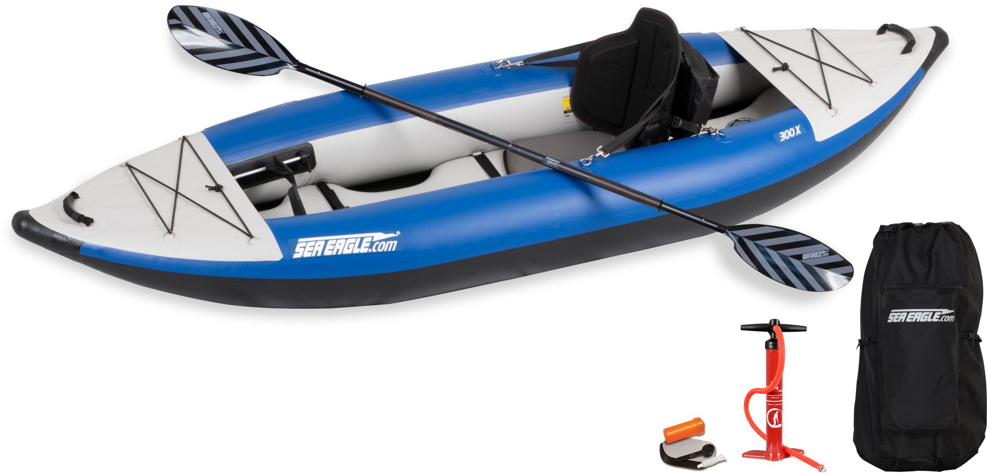 10 foot Inflatable Sea Eagle Kayak 300XK Pro Package, Solo Seater, Easy Transport, Fast Set Up