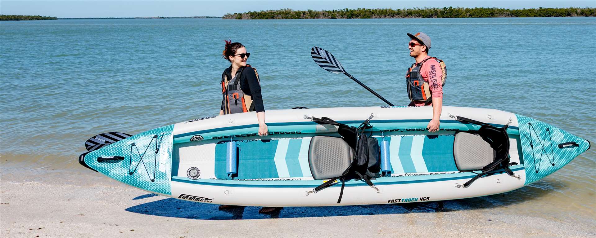 15 foot Inflatable Sea Eagle FastTrack 465FTKP2 Kayak V Bottom Pro Package,2 Person, Easy Transport, Fast Set Up