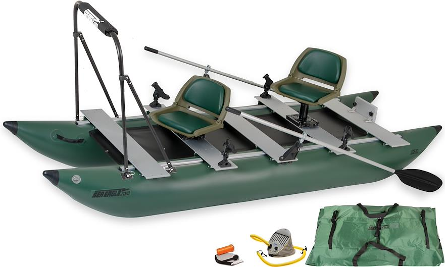 Sea Eagle 375FCKP Pro Package FoldCat,12 foot Inflatable Green Fishing Boat,w/Casting bar,1-2 Seater,Easy Transport,Fast Set Up