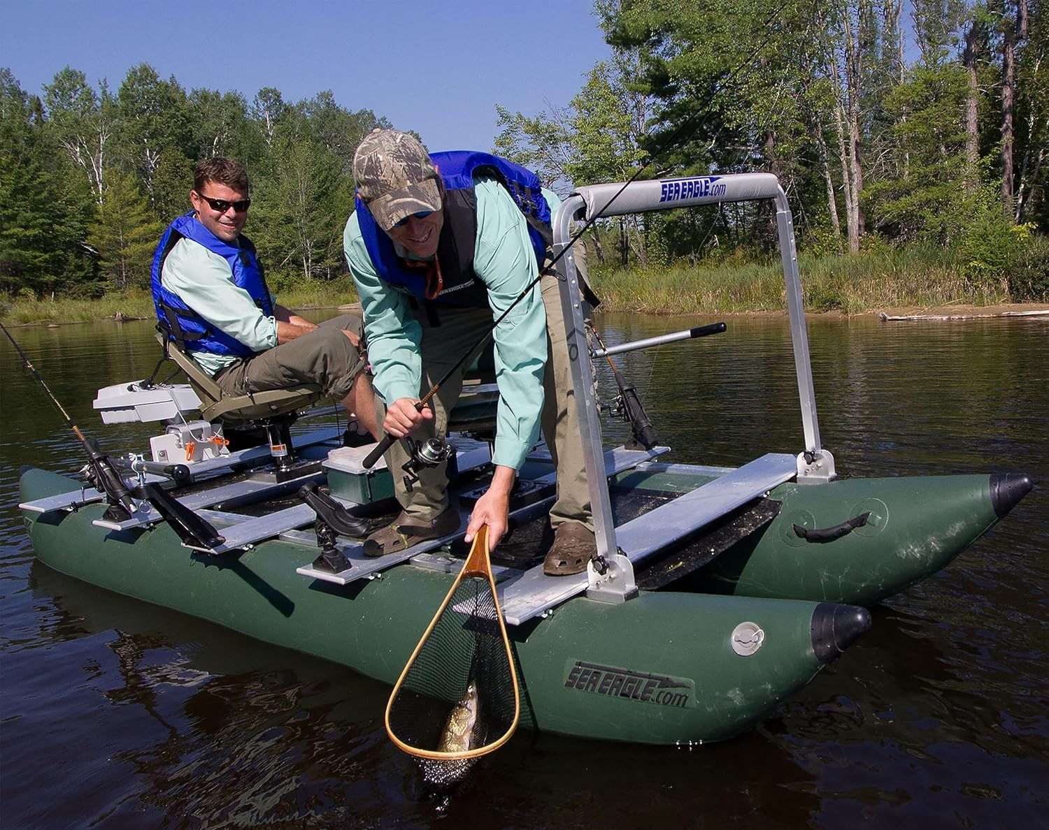 Sea Eagle 375FCKP Pro Package FoldCat,12 foot Inflatable Green Fishing Boat,w/Casting bar,1-2 Seater,Easy Transport,Fast Set Up