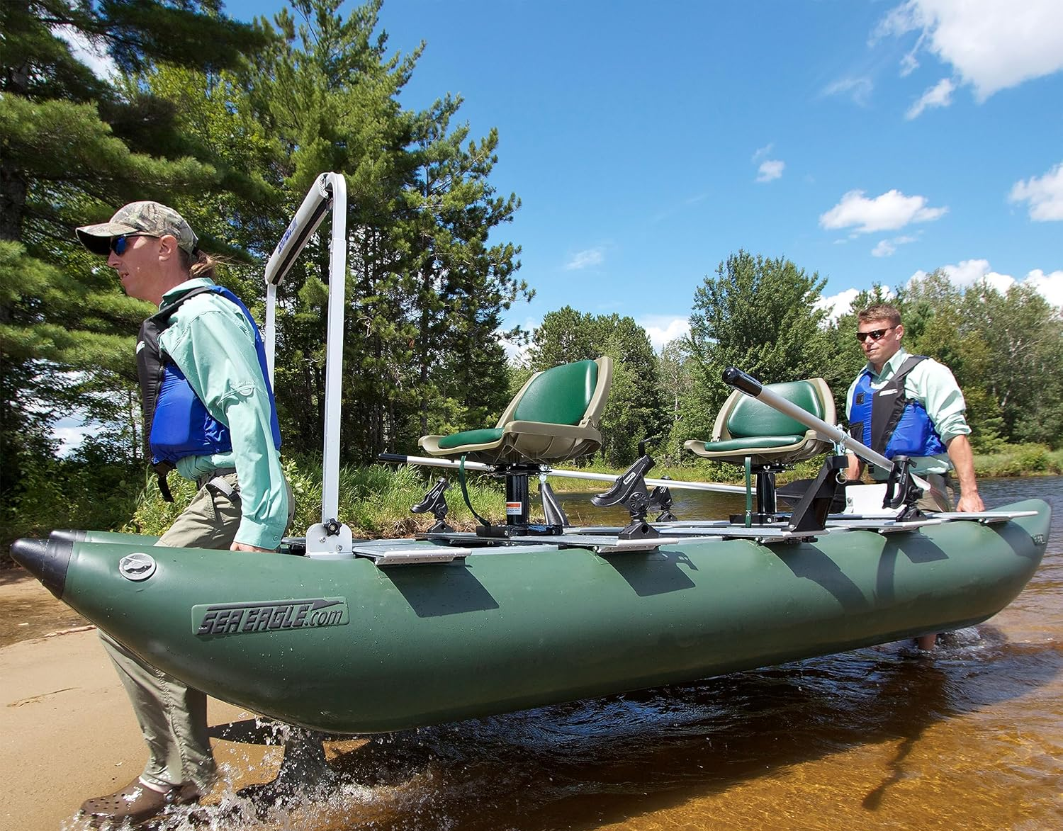 Sea Eagle 375FCKP Pro Package FoldCat,12 foot Inflatable Green Fishing Boat,w/Casting bar,1-2 Seater,Easy Transport,Fast Set Up
