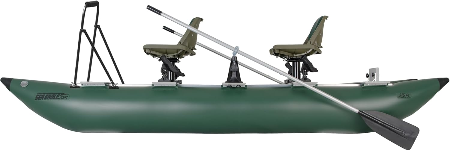 Sea Eagle 375FCKP Pro Package FoldCat,12 foot Inflatable Green Fishing Boat,w/Casting bar,1-2 Seater,Easy Transport,Fast Set Up