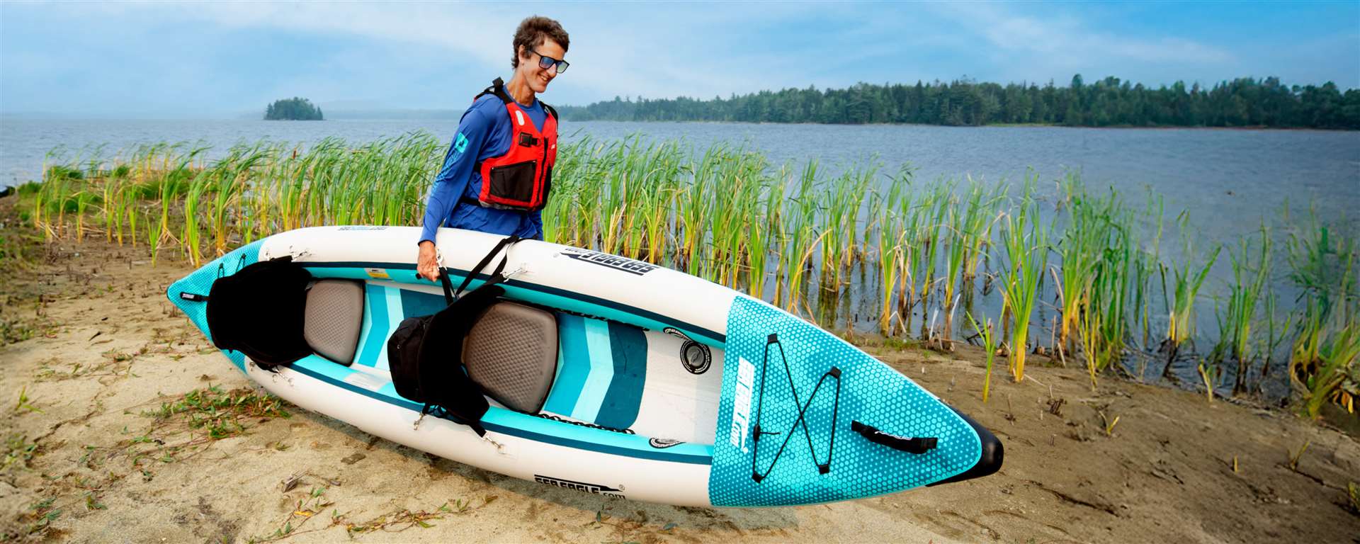 12 foot Inflatable Sea Eagle Kayak 385FTKPSB FastTrack V-Bottom Pro Solo Package, 1 Seater, Easy Transport, Fast Set Up