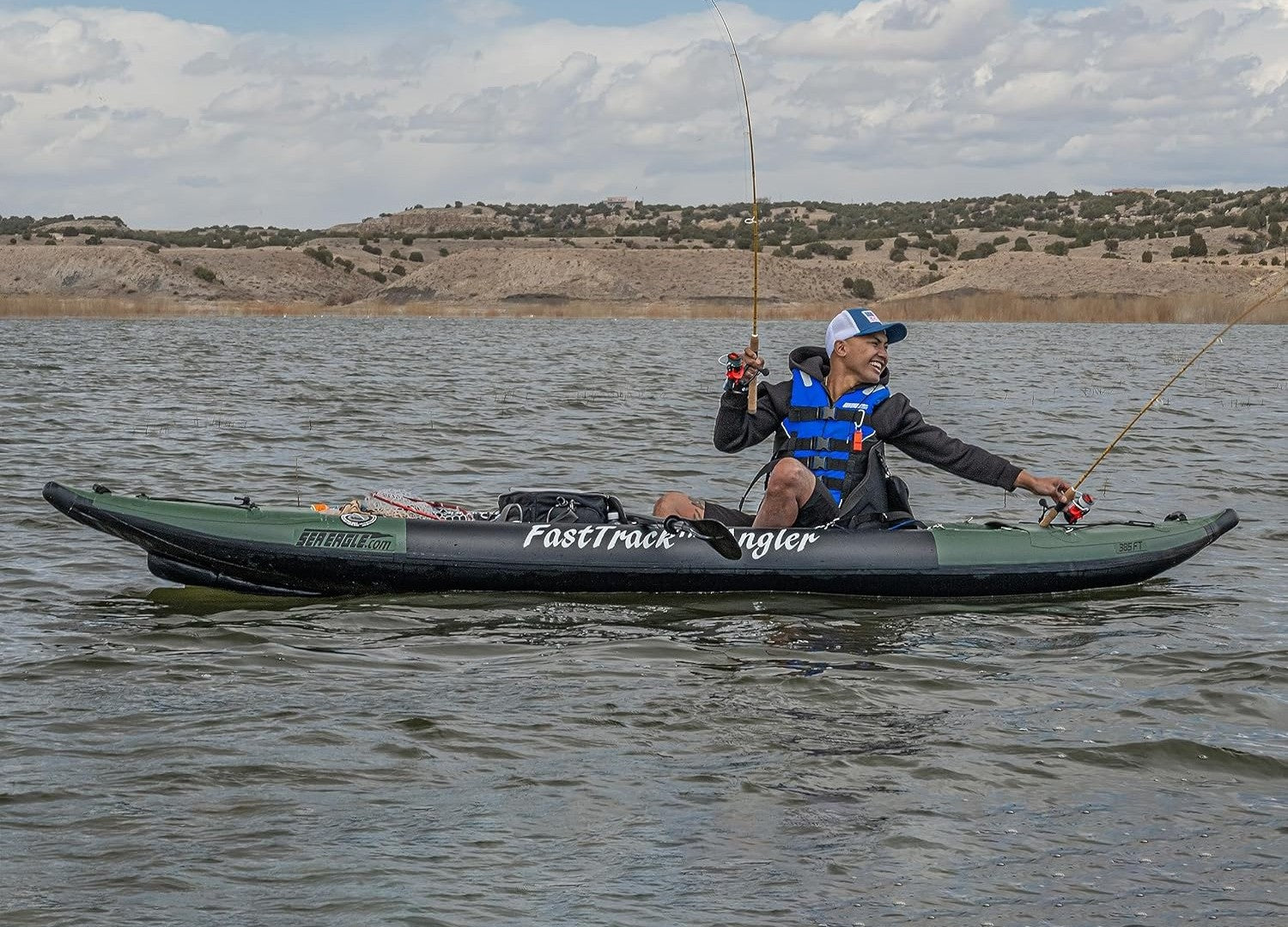 Sea Eagle 385FTAKFR Pro FasTrack,12 foot Inflatable Kayak,Angler Package,Solo 360° Swivel Seater,Easy Transport,Fast Set Up
