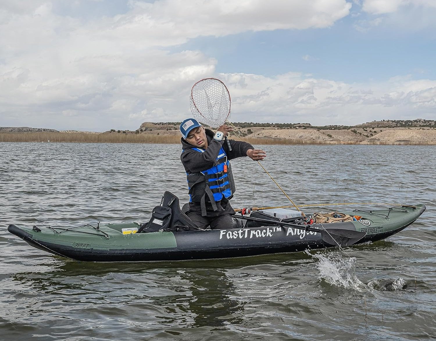 12 foot Inflatable Sea Eagle Kayak 385FTAKPS Green Pro FasTrack Angler Package, Solo Seater, Easy Transport, Fast Set Up