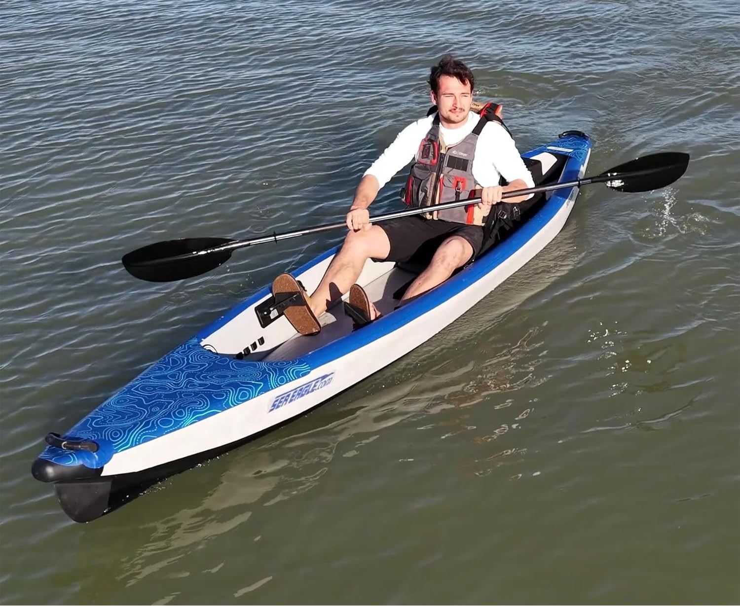 12 foot Inflatable Sea Eagle Kayak 393RLKPC RazorLite Pro Carbon Paddle Solo Package, 1 Seater, Easy Transport, Fast Set Up