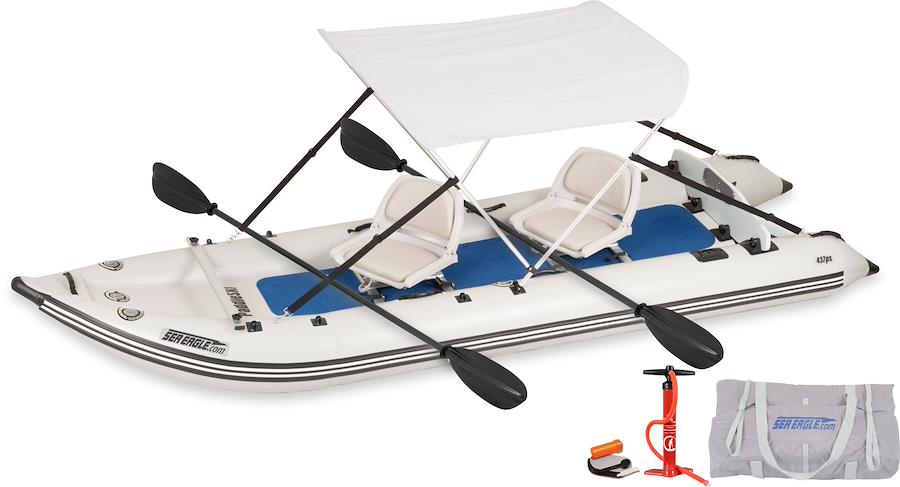 Sea Eagle  437PSKSW,PaddleSki ,14 foot Inflatable Catamaran,Swivel Seat Canopy Package,2 Person,Easy Transport,Fast Set Up