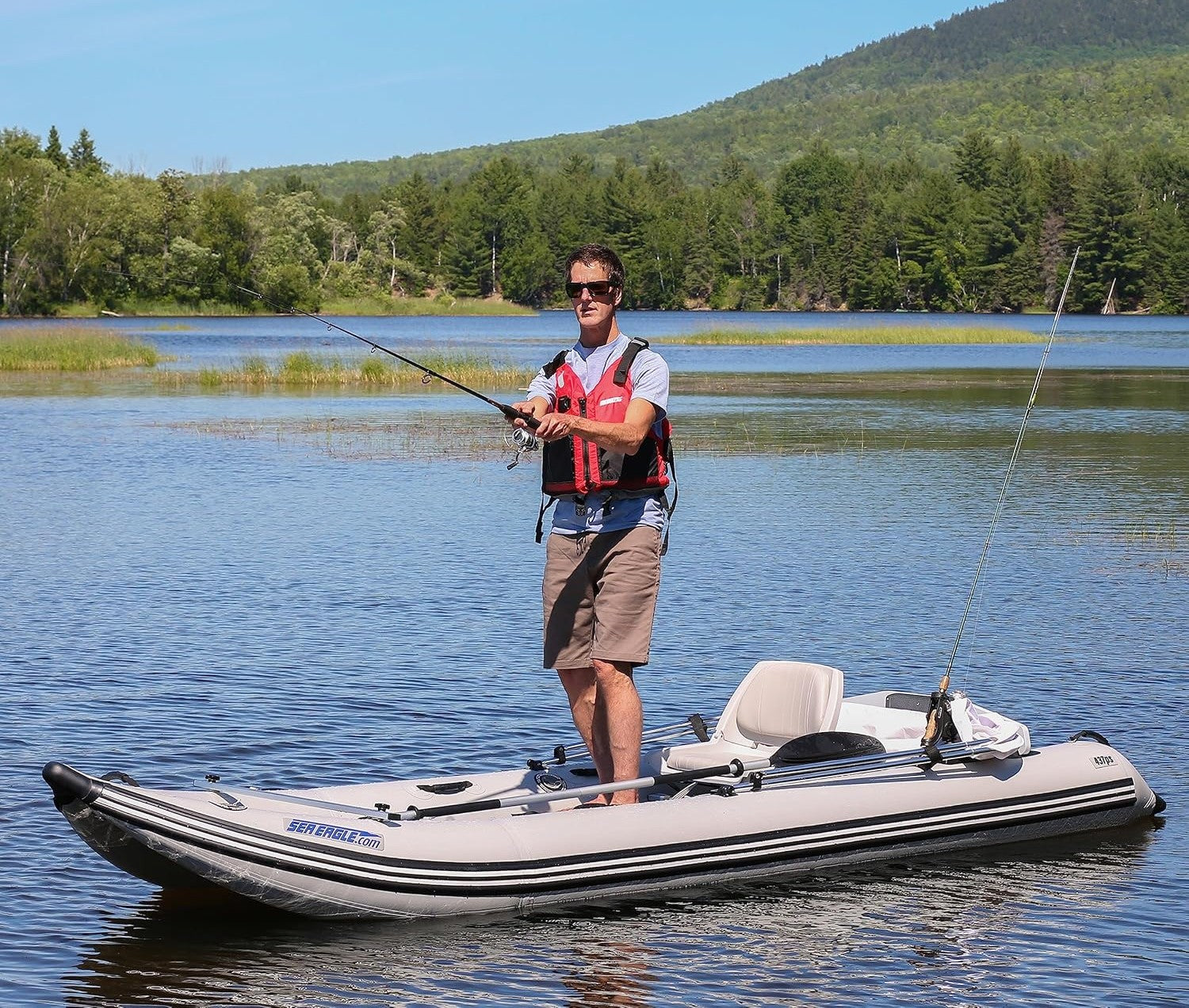 Sea Eagle 437PSKSW,PaddleSki,14 foot Inflatable Catamaran,Swivel Seat Package,2 Person,Easy Transport,Fast Set Up
