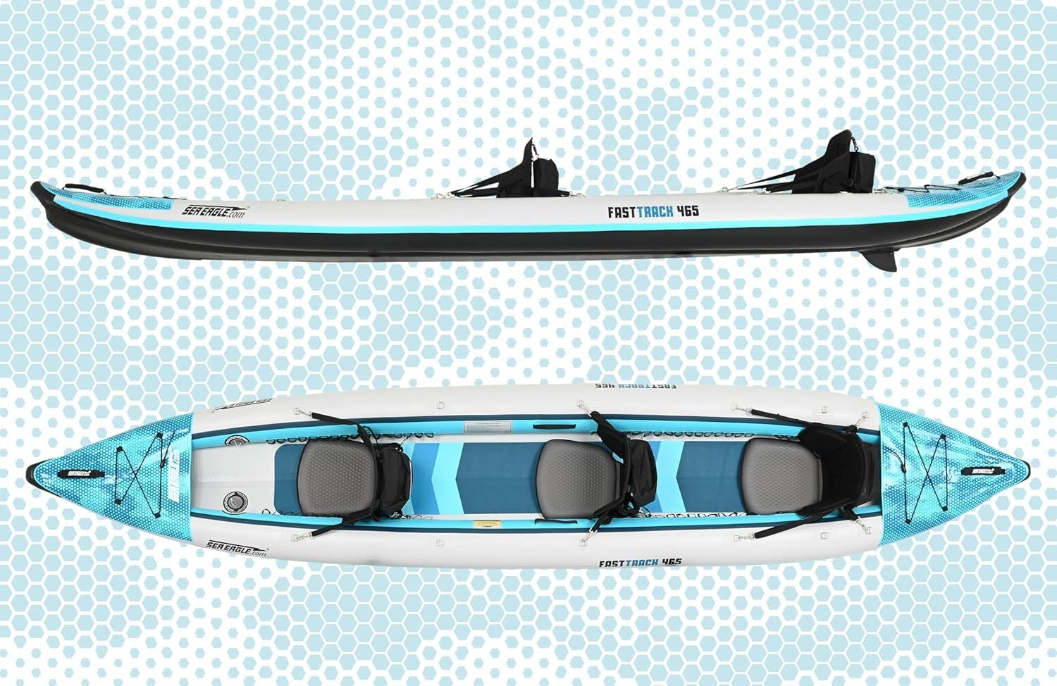 15 foot Inflatable Sea Eagle FastTrack 465FTKP Kayak V Bottom Pro Carbon Package,3 Person, Easy Transport, Fast Set Up