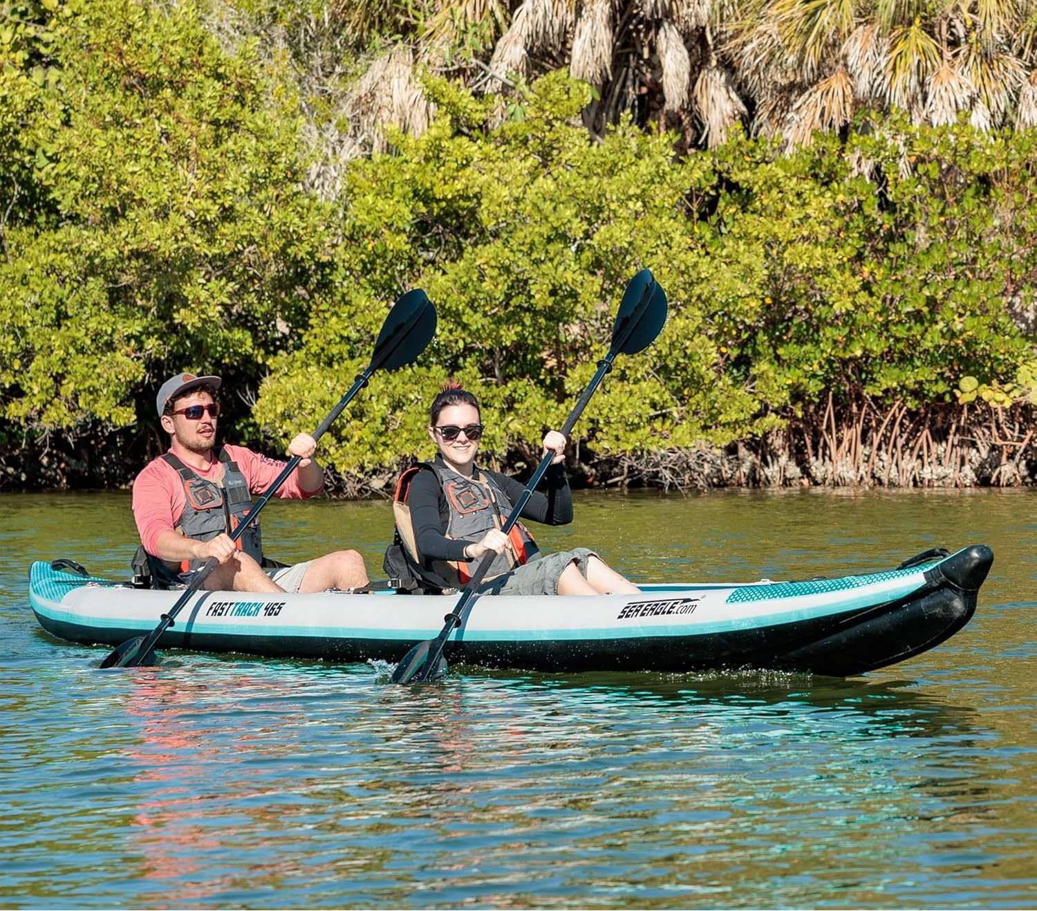 15 foot Inflatable Sea Eagle FastTrack 465FTKP2 Kayak V Bottom Pro Package,2 Person, Easy Transport, Fast Set Up