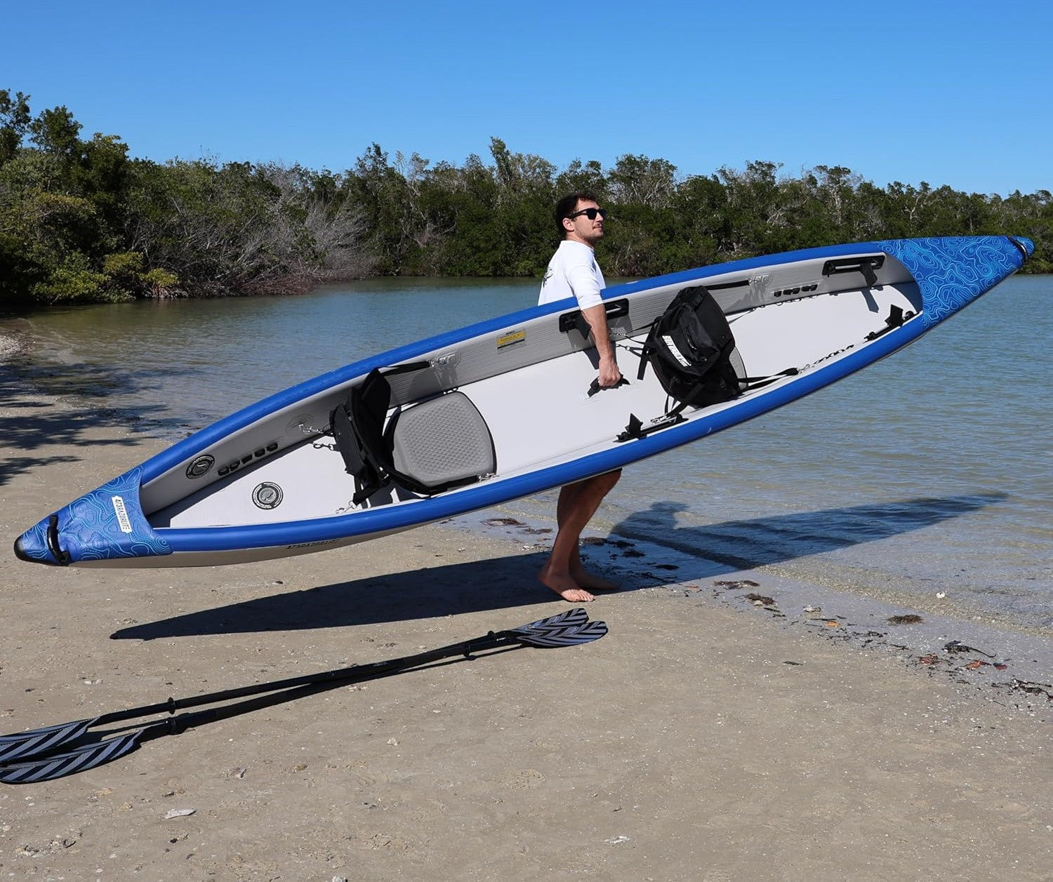 15 foot Inflatable Sea Eagle Kayak 473RLKPC RazorLite Pro Carbon Paddle Tandem Package, 2 Seater, Easy Transport, Fast Set Up