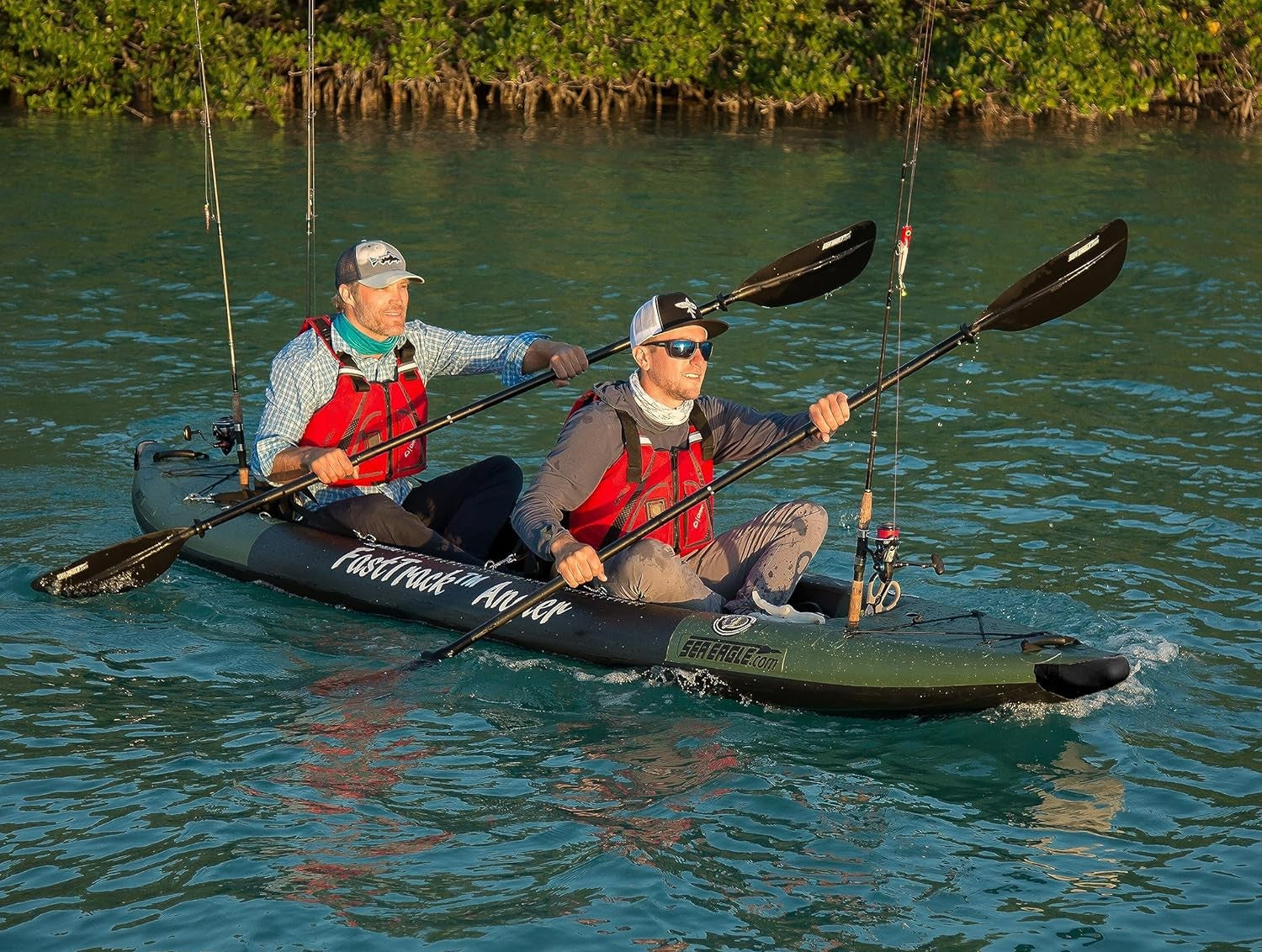 12 foot Inflatable Sea Eagle Kayak 385FTAKP Green Pro FasTrack Angler Package, 1-2 Seater, Easy Transport, Fast Set Up