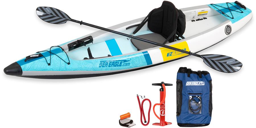 10 foot Inflatable Sea Eagle EZLite10KP Kayak Pro Package,1 Person, Easy Transport, Fast Set Up