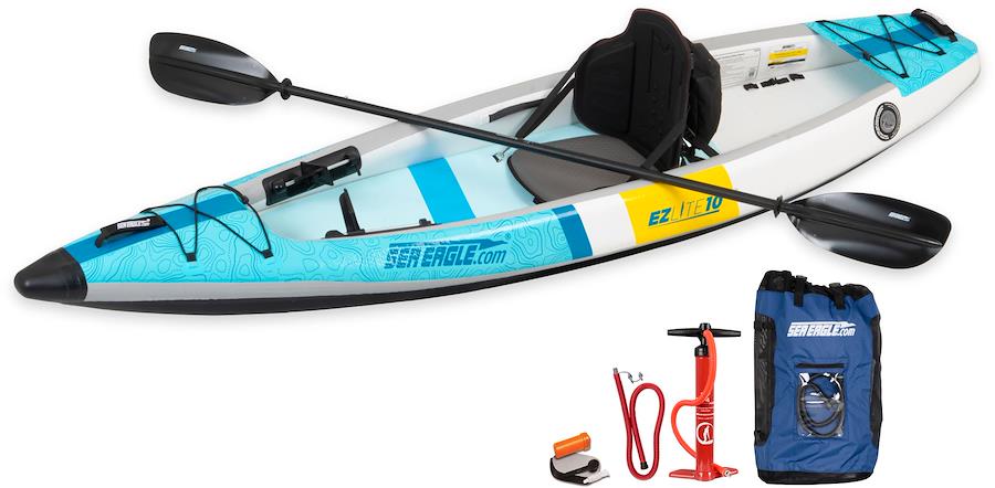 10 foot Inflatable Sea Eagle EZLite10KPC Kayak Pro Carbon Package,1 Person, Easy Transport, Fast Set Up