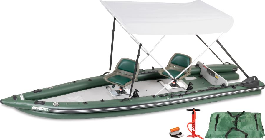 Sea Eagle FishSkiff FSK16KSWC,16 foot Inflatable Fishing Boat,Swivel Seat + Canopy Package,1-3 Seater,Easy Transport,Fast Set Up