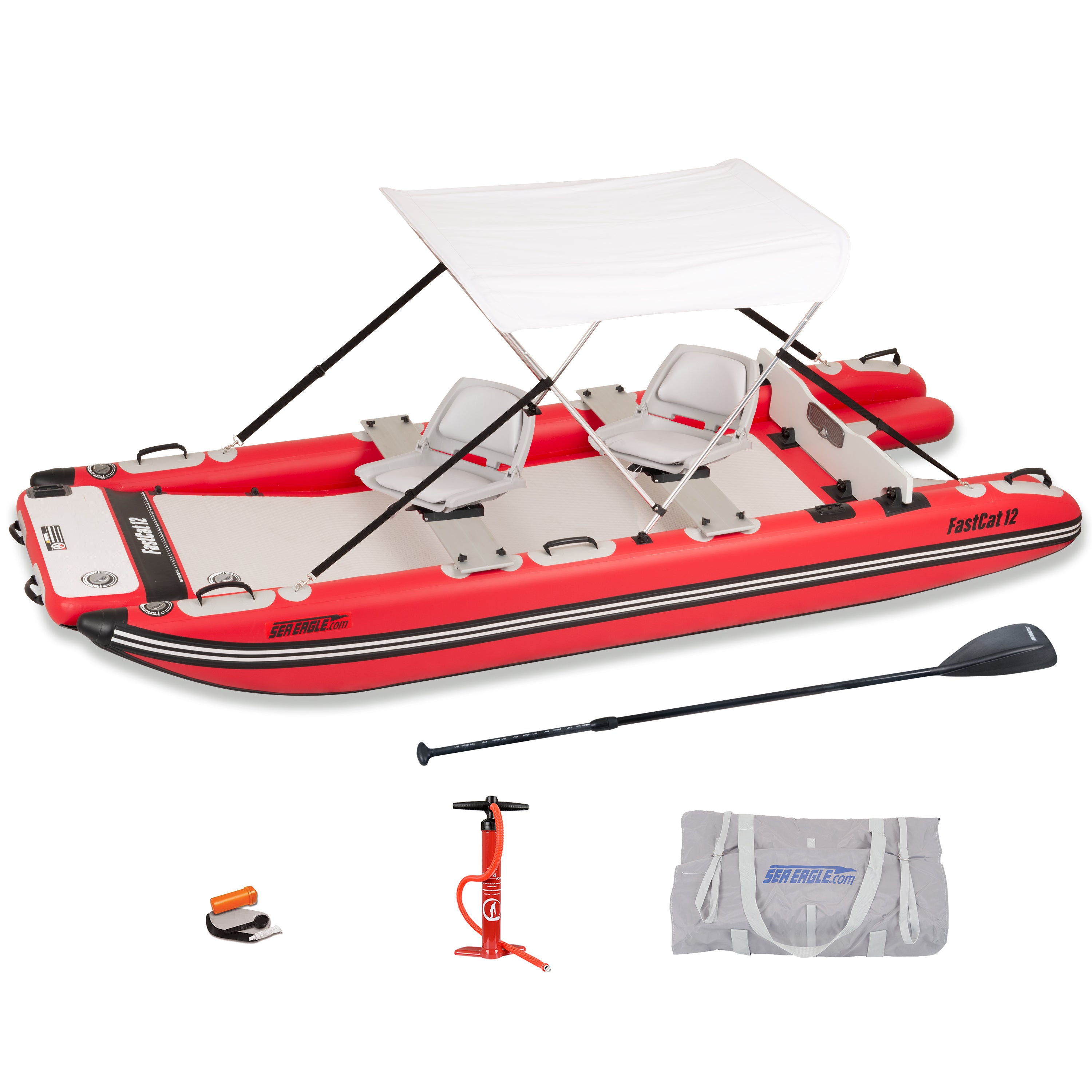 Sea Eagle FastCat12KSWC,12 foot Inflatable Catamaran,2 Swivel Seat Package,with Canopy