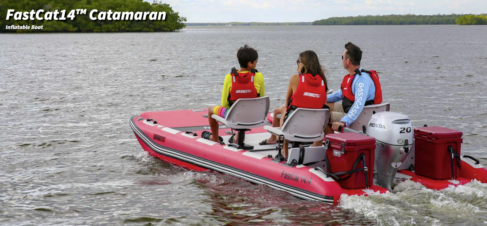 Sea Eagle FastCat14D,14 foot Inflatable Catamaran,4 Seat Deluxe Package,without Canopy