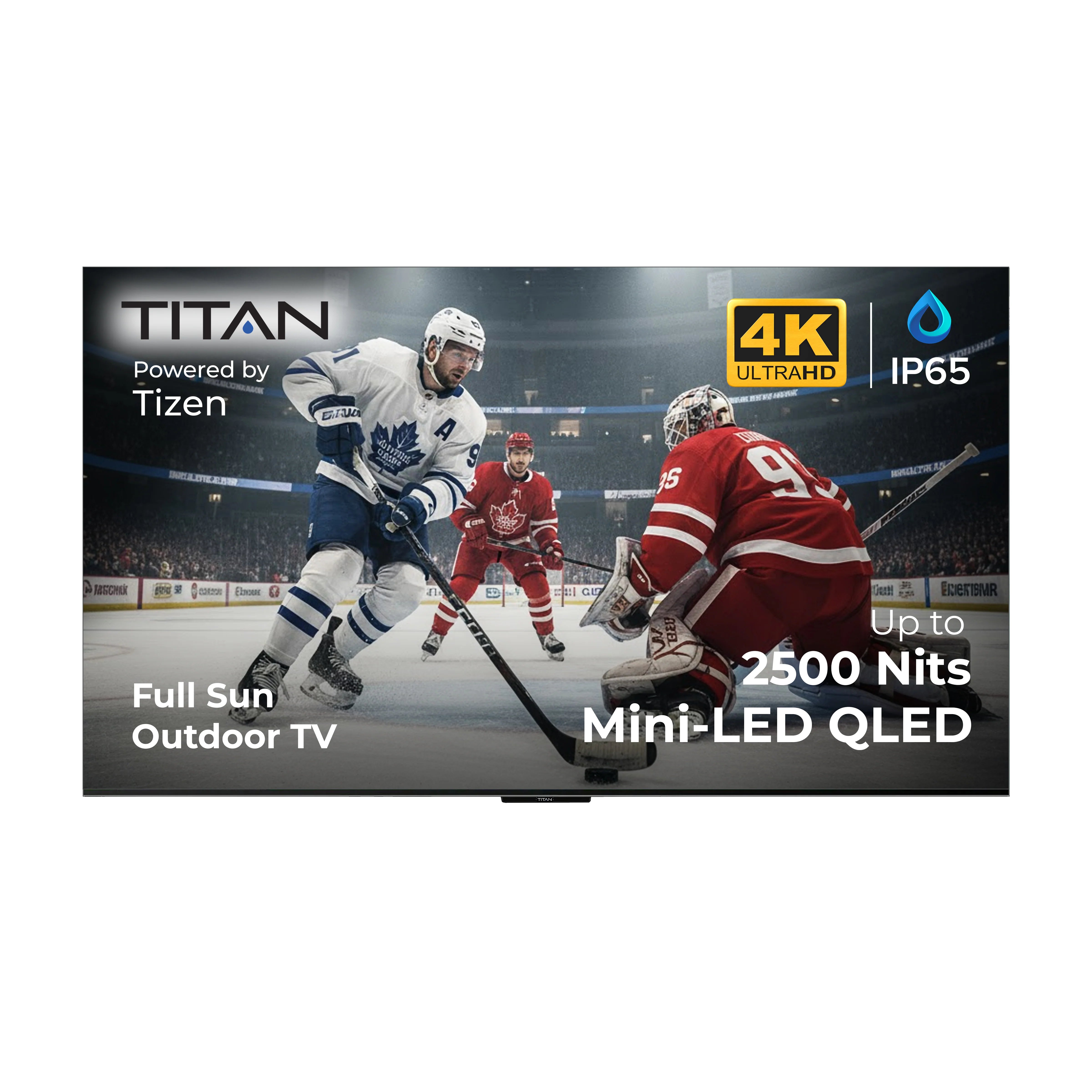 Titan Full Sun Outdoor TV,S300 Mini LED QLED,IP65 Weatherproof,2500 Nit Brightness,Tizen,4K,Dlby Atmos