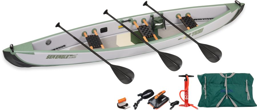 Sea Eagle TC16K-E,16 foot Inflatable Canoe Package,3 Seats,Easy Transport,Fast Set Up,Electric Pump Package