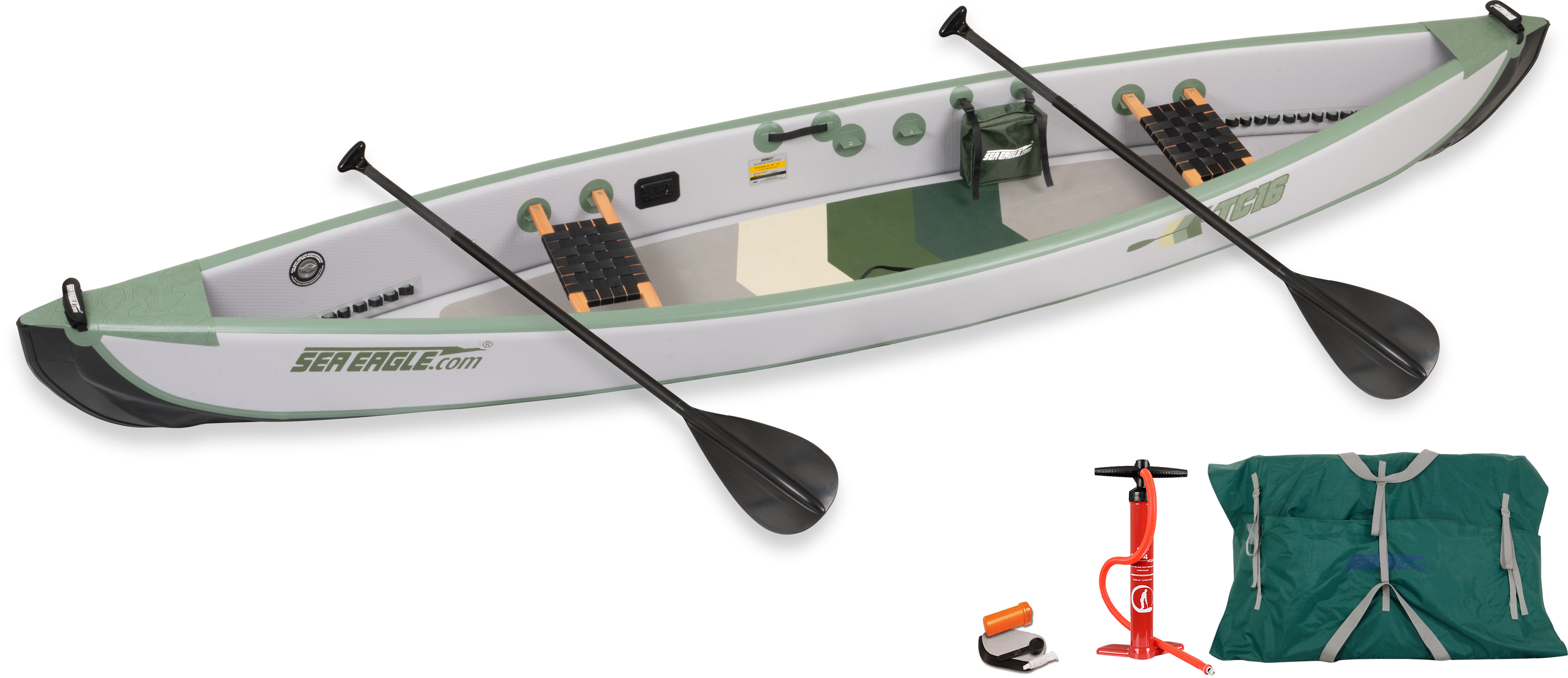 Sea Eagle TC16K-STW,16 foot Inflatable Canoe Package,2 Seats,Easy Transport,Fast Set Up