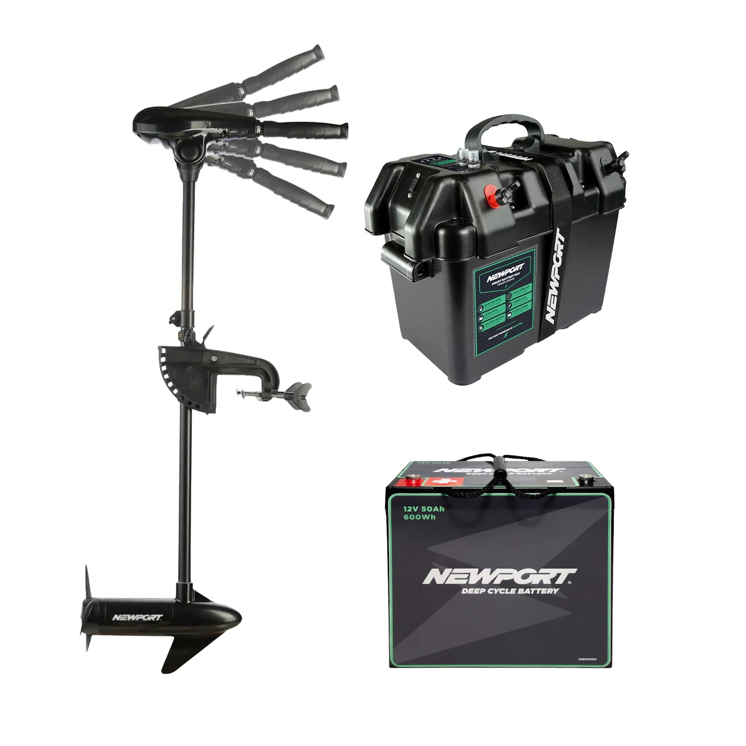 Newport X Series 55 lb Thrust Adjustable Handle Trolling Motor,battery,charger package